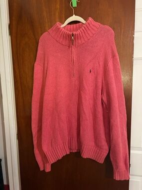 Ralph Lauren Coral Pink Half-Zip Ribbed Funnel Neck Sweater